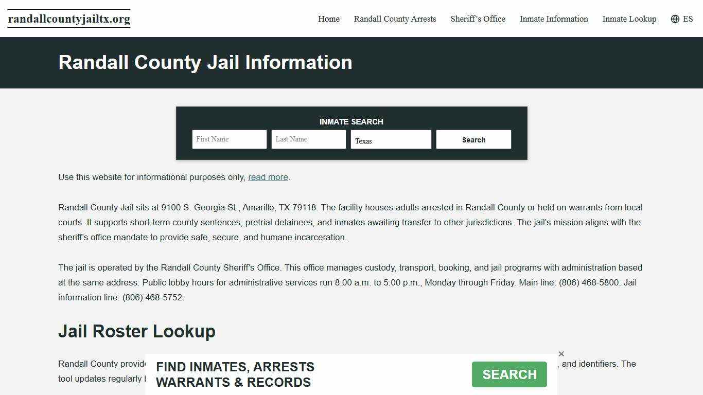 Randall County, TX Jail Roster, Inmate Info